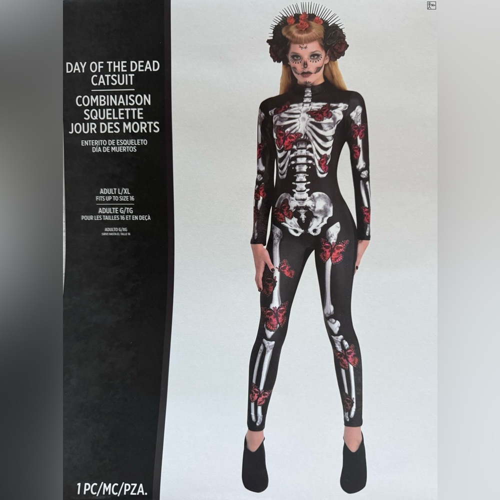 💀 Skeleton “Day Of The Dead” Catsuit w/ Butterfly Accents Women Large/XL Costume